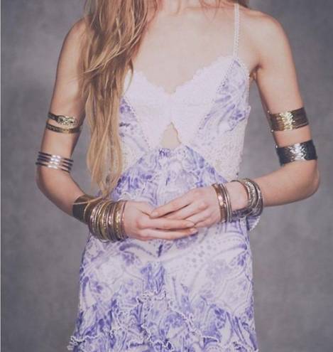 Free People  China Doll Goddess Lace Tiered Ruffles Crinkly Maxi Dress 6