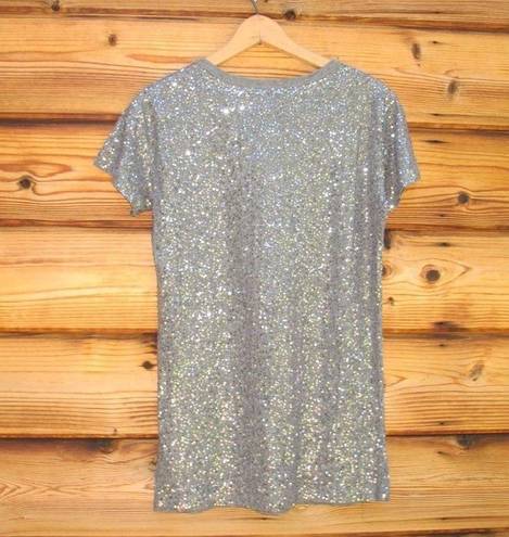 DKNY NWT  Silver Sequin T Shirt Top