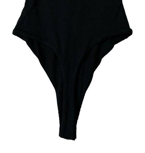 Naked Wardrobe NWOT Size S NW Ribbed Short Sleeve Thong Bodysuit Black Crew Neck