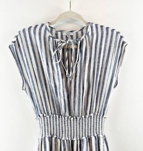 Rails  Ashlyn Rio Striped Cap Sleeve Smocked Tie Neck Midi Dress Blue White XS