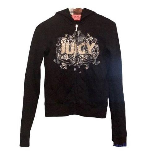 Juicy Couture  Black Zip Up hoodie foiled metallic sweater jacket 2005