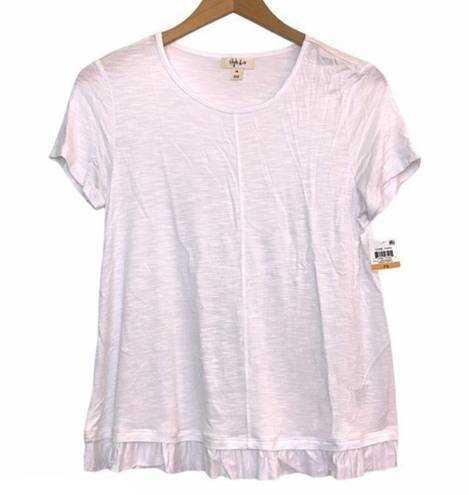 Style & Co NEW NWT  PETITE Ruffled Hem Top White Blouse Short Sleeve Sheer Rayon