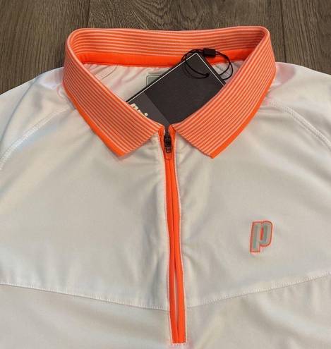 Polo Prince half zip tennis  white and orange short sleeve collared shirt M/L