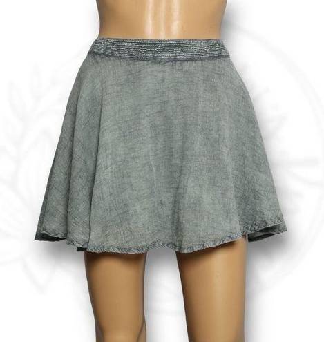 Anthropologie  Raga Embroidered Mineral Wash Skater Mini Skirt Sage Green S