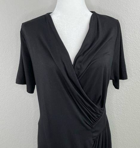 Karen Kane  Solid Black Faux Wrap V-Neck Short Sleeve Midi Dress Size XL