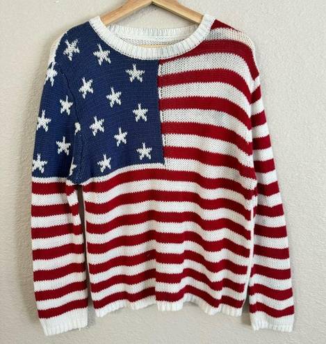 Grayson Threads  Pull Over Cable Knit American Flag Novelty Sweater Graphic S