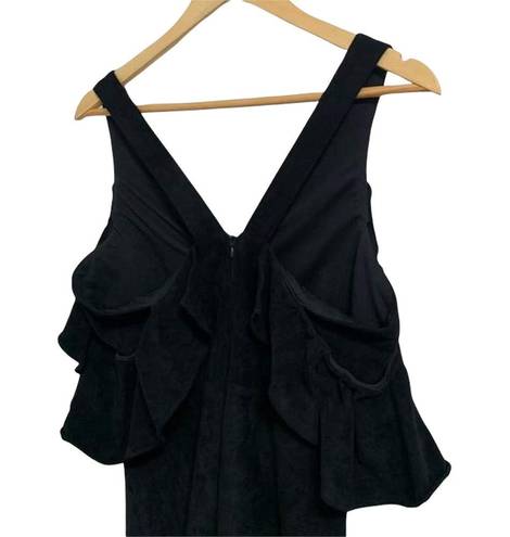 Devlin  Suede Ruffle Cold Shoulder Black Mini Dress Size 8 #D7JD415PSU