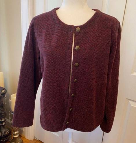 L.L.Bean Vintage  Burgundy Cardigan Sweater Button Up Tweed - Size M