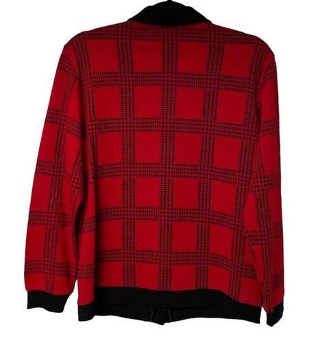 Cathy Daniels Vintage  Red Black Plaid Button Up Cardigan Jacket Small