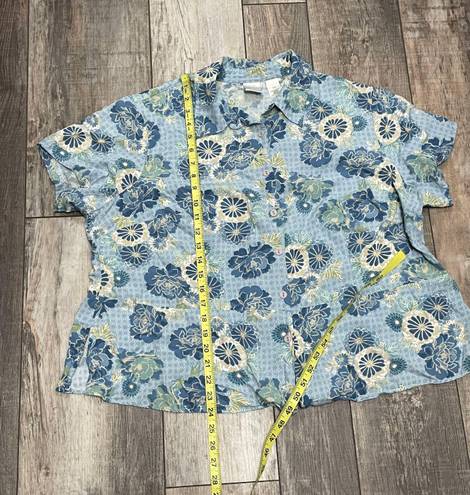 Emma James Short Sleeved Button Down Floral Design Shirt Blue White Size 20W