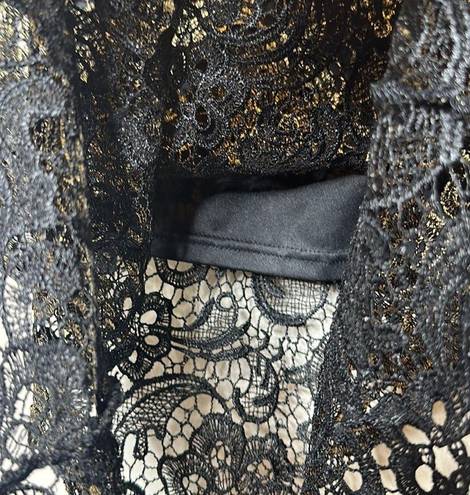 Sans Souci  Black and Gold Floral Overlay MIDI Dress