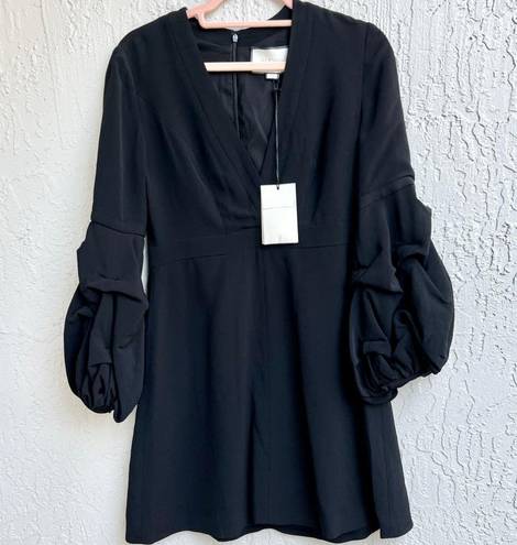 Alexis NWT  Pintucked Sleeve V Neckline Fia Mini Dress Black Women's Size Medium