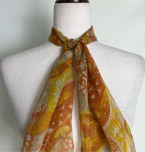 Vintage 60s 70s Hand Rolled Long Silk Scarf Sheer Retro Floral Paisley 41x16