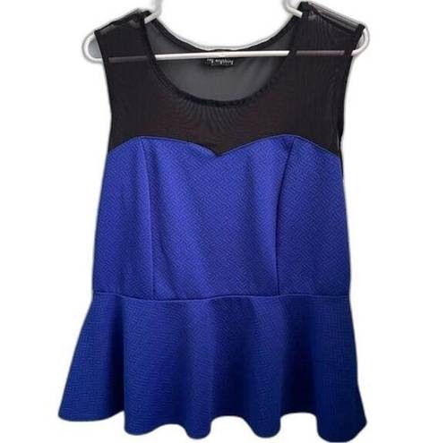 Say Anything  Blouse Black & Blue Peplum Blouse Size 1X