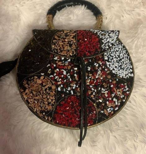 Sam Edelman  MULTI STONED HANDBAG WITH LEATHER TASSLE and HARD SHELL CASING