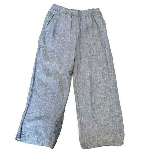 Cynthia Rowley  100% Linen Cropped Wide Leg Pull On Pants Blue Women Size M