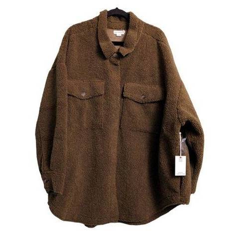 Good American Contour Faux Shearling Jacket In Sepia Shacket 7/8 (4XL/5XL) New