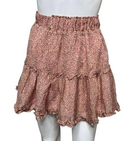 INDIKAH  Skirt Women XS Pink Cheetah Leopard Print Ruffle Flounce High Waist Mini