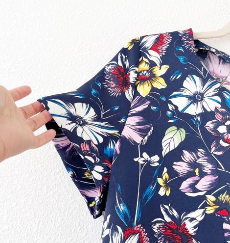 Highline Navy Blue Floral Short Sleeve Blouse