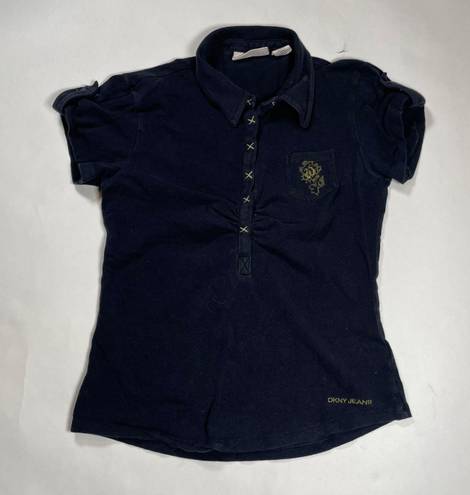 DKNY Jeans Y2K women's Medium half button black polo shirt