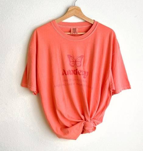 New Comfort Colors Short Sleeve Anxiety Graphic T-Shirt Salmon Color Size XL