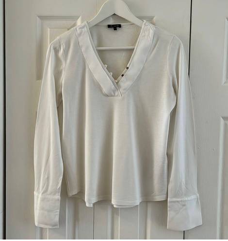 Massimo Dutti White V-neck Blouse Long Sleeves