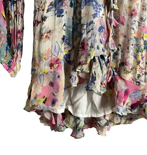 Rococo  Sand Floral Print Long Sleeve Wrap Mini Dress Size Medium