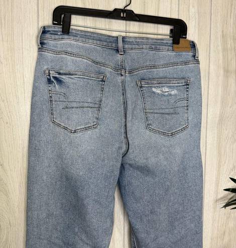 American Eagle  Plus Size High Rise Stretch Mom Jeans Destroyed Medium Wash 14