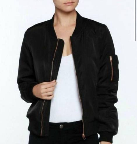 Love Tree  Black Sheen Bomber Jacket with Sleeve Zip Accent size Medium