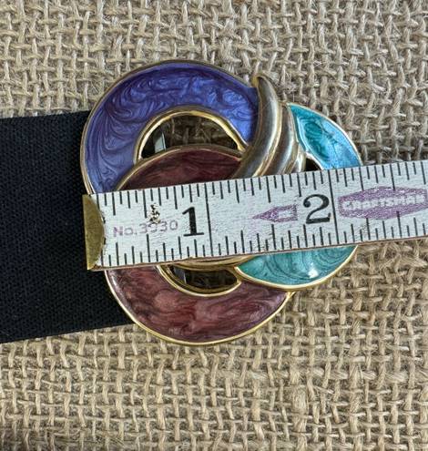 Vintage Women’s 1980’s Wide Stretch Belt With Enameled Buckle S