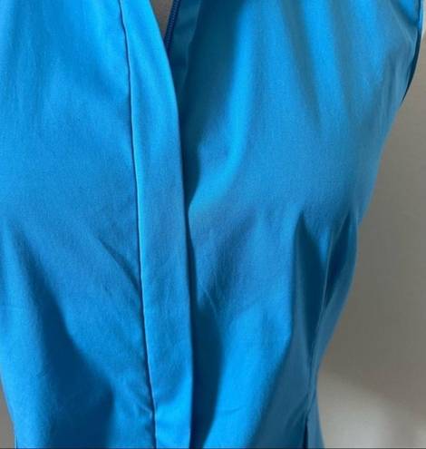 Akris EUC  Sleeveless Collared Cotton Blouse‎ Women S Concealed front Blue