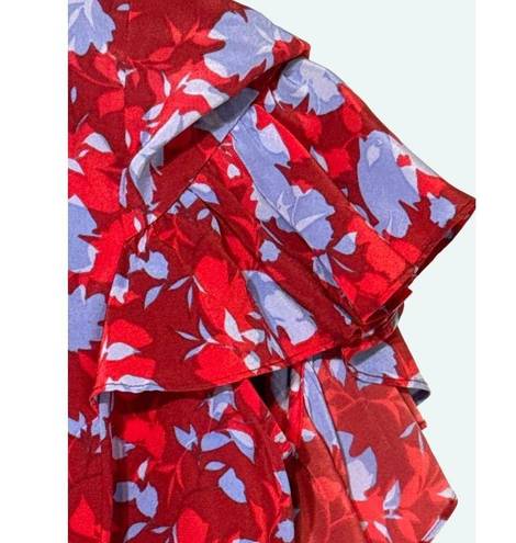 Alexis  Danijela 100% Silk Red Floral Button Front Cape Blouse Size Small