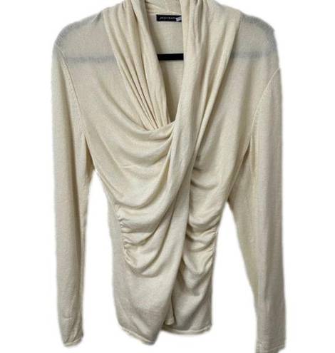 Natori Josie  Silk Cashmere Light Crossover Ivory Cream Knit Sweater - Size XL