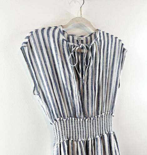 Rails  Ashlyn Rio Striped Cap Sleeve Smocked Tie Neck Midi Dress Blue White XS