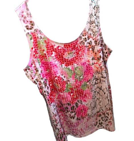 Absolutely Famous  Pink Sequined Floral Tank Top Size Large