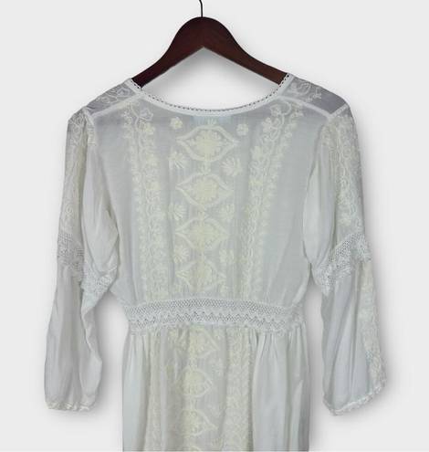 Melissa  Odabash White Embroidered 3/4 Sleeve Mini Beach Dress Medium