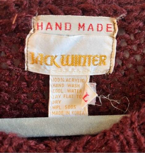 JACK  Winter Sweater Handmade Burgundy Crew Neck 
Puff Sleeve Cable Knit Sz L GUC