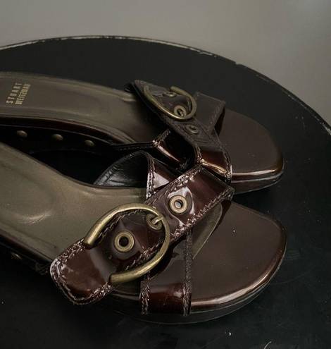 Stuart Weitzman  Brown Patent Leather Clog Sandals Women’s size 8.5