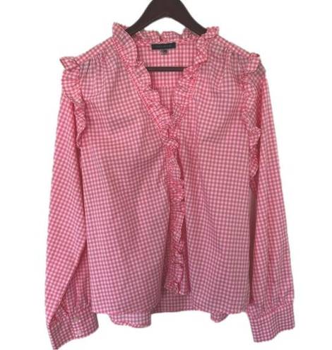 Tommy Hilfiger  Pink White Ruffle Gingham Button Up Blouse Women’s Size XL Plaid