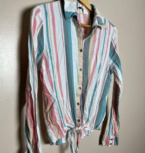 Roxy SALE!  Striped Collared Tie Bottom Shirt Size M EUC