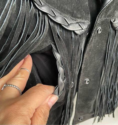 Gallery VTG Leather  Womens Jacket Black Suede Fringe Tassel Crop Boho Medium