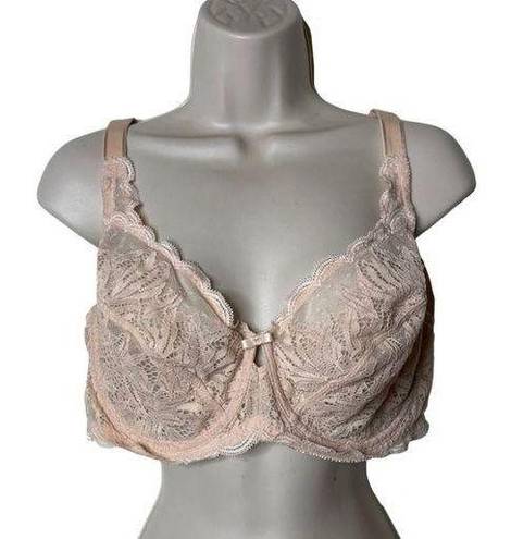 Felina  Tan nude Lace Unlined Side Smoothing Minimizer Bra sz 38DD