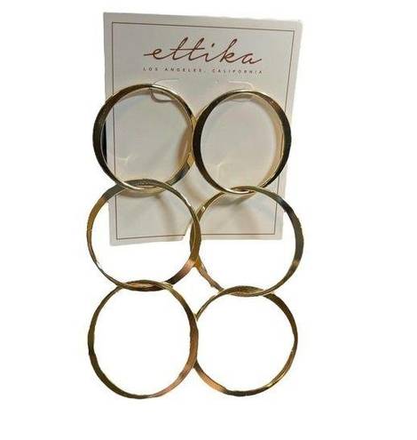 Ettika  Gold Tone Long Triple Circle Earrings New