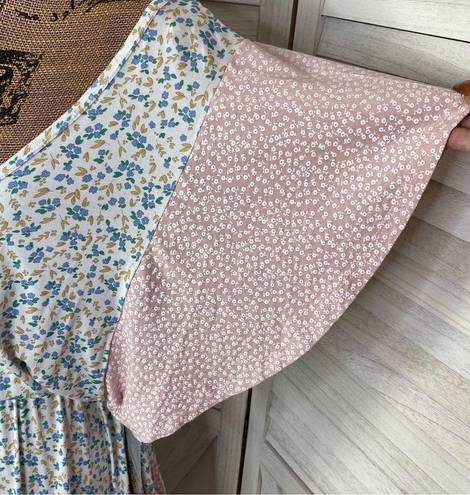 StitchDrop Mendocino Flutter Sleeve Ruffle Dress Pink Blue Small Floral