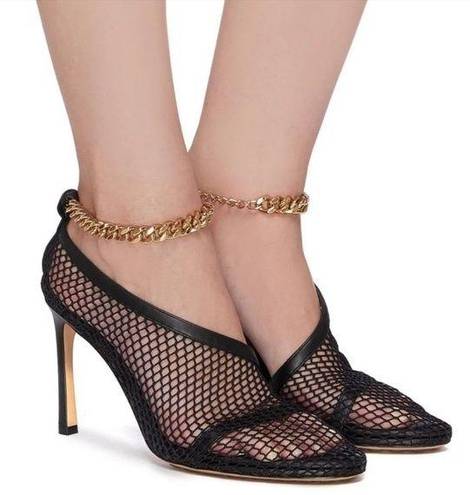 Bottega Veneta  Stretch Chain Ankle Strap Nappa Leather Heel Mesh Pumps Size 37.5