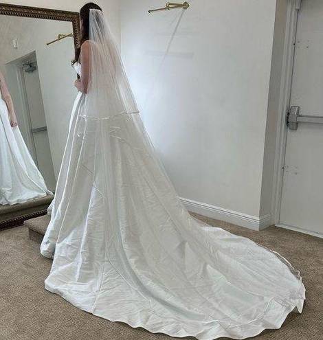 Edge Satin  Trim Cathedral Veil with Blusher 136”