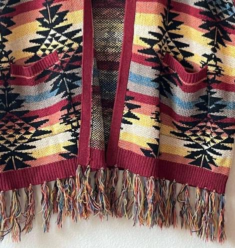 American Eagle  Aztec Western Fringe Oversized Hooded Poncho Cardigan Size XS-S