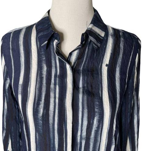 Habitat  Clothes to Live In Button Up Blouse Blue Striped‎ Collar Women's Size XS