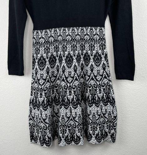 Cynthia Rowley  Black Lace Print Long Sleeve Sweater Dress Size Medium