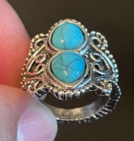 Turquoise stone silver plated ring size 4